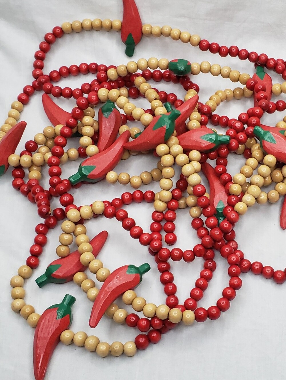 Two 96 Inch Wodden Beaded Hot Pepper Garlands